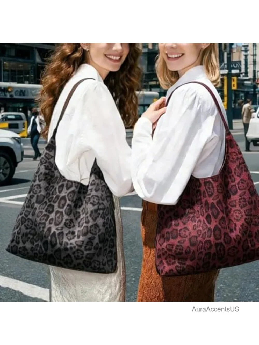 Faux Suede Leopard Print Hobo Tote Bag Slouchy Shoulder Handbag